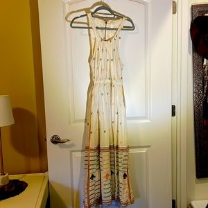 Boutique dress cream colored with yellow green and brown designs